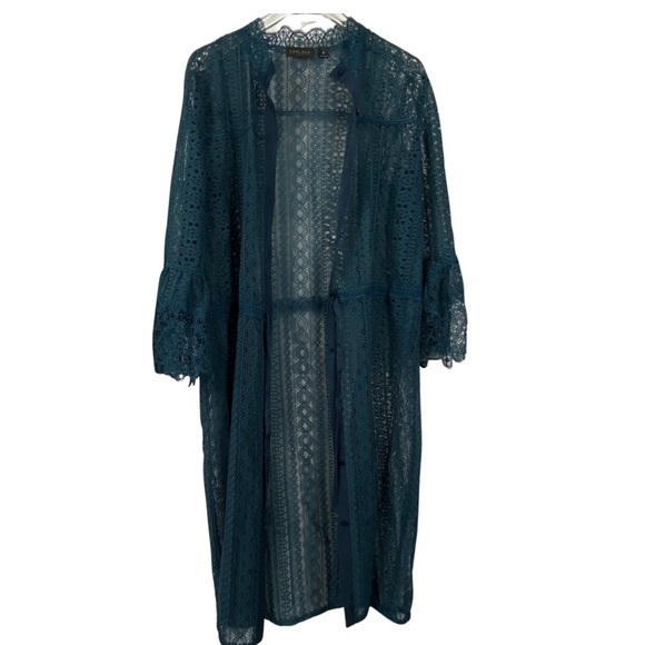 Carlisle Collection Lace Dress &  Slip Dress Set, Button Up, Deep Teal, GORGEOUS - Picture 5 of 16